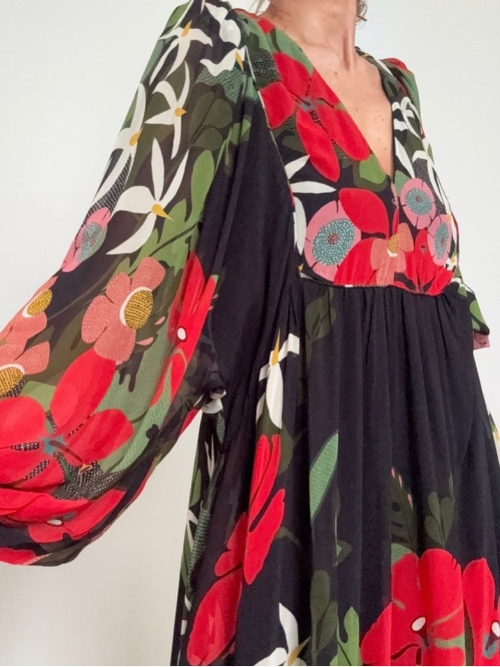 FARM Rio Floral V-Neck Floral Dress S